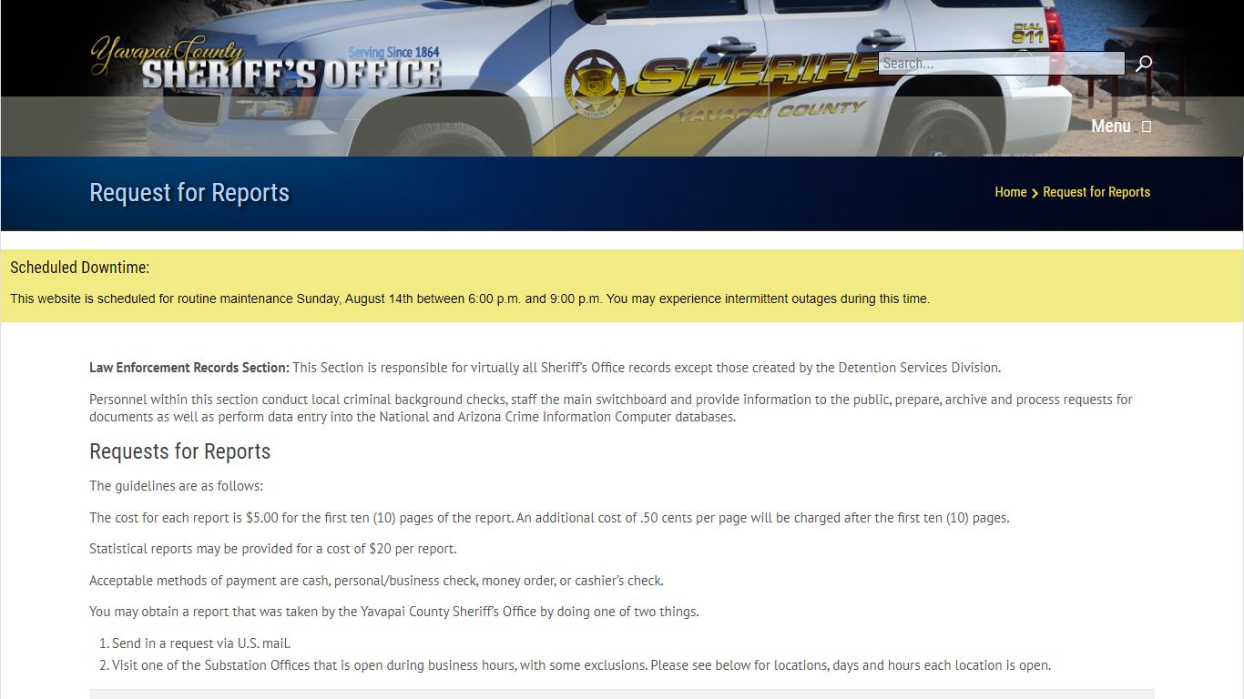 Request for Reports - Yavapai County Sheriff's Office